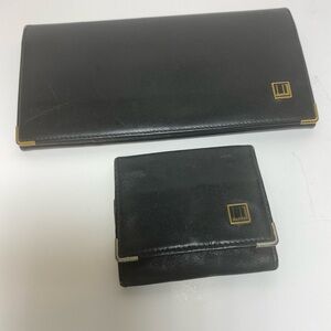 Dunhill Wallet Logo Plate & Coin purse. Black Leather